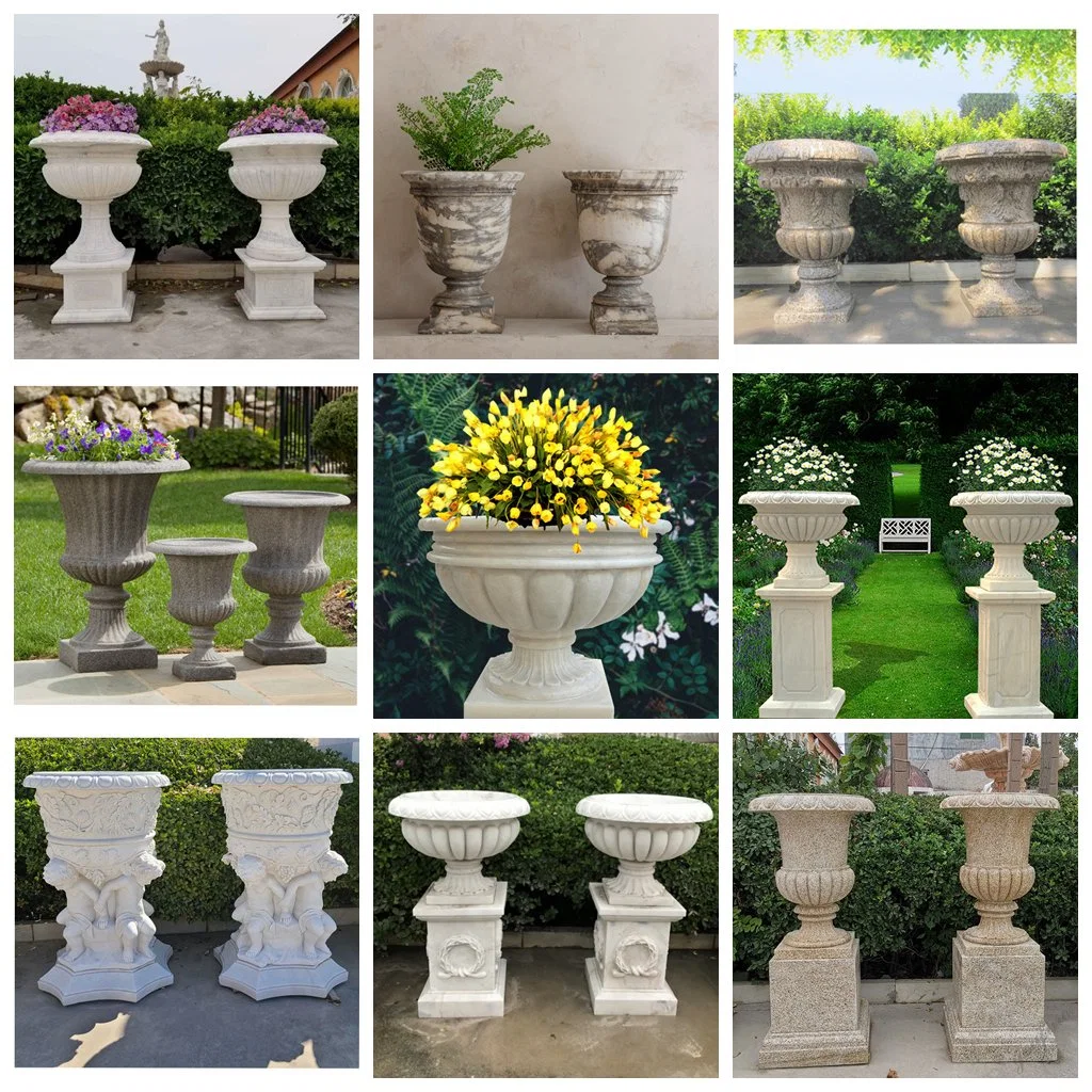 Natural Marble Planter Square Base Decorative Stone Flowerpots