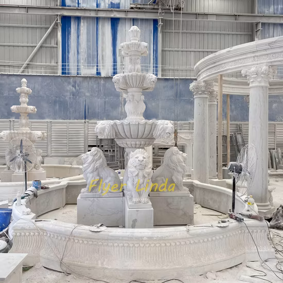 Outdoor Decorative Garden Large Granite Fountain & Marble Fountain Statue Water Horse and Lion Stone Fountain for Sale