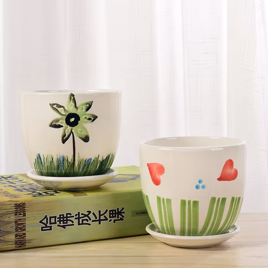 Vasos vintage para plantas suculentas, plantador de cerâmica moderno com furos e pires de drenagem